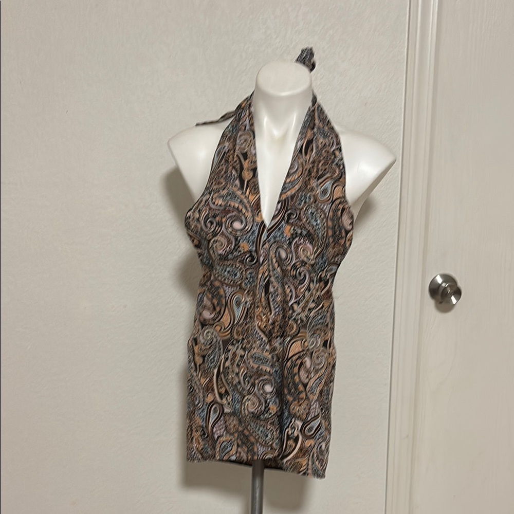 Tan Brown Halter Fitted Tank Top
